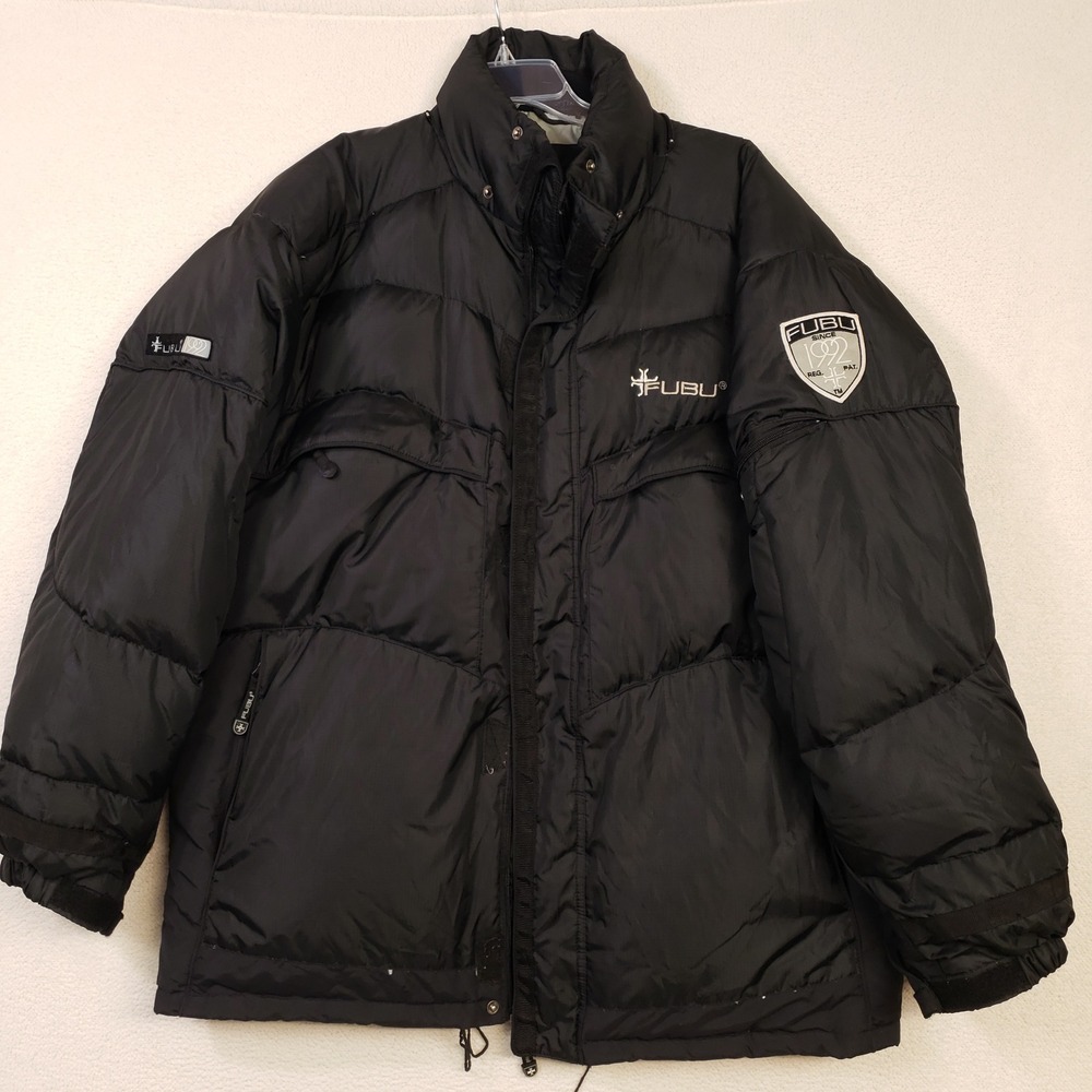 FUBU Puffer Jacket Mens Large Black Down Filled The Collection Coat 1992 Vintage
